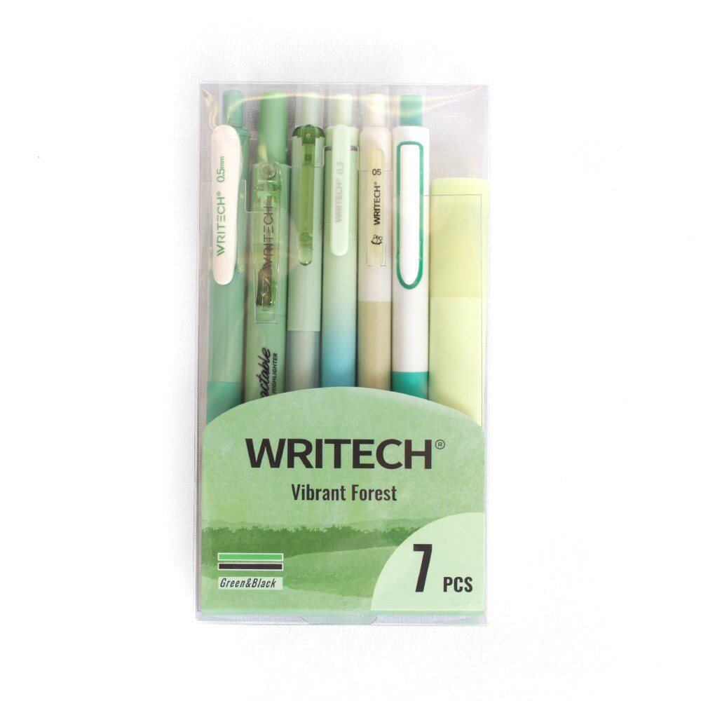 Writech, Green, Pen & Pencil Sets, Art & School, 7 Piece, Journaling Kit, 5 Gel Pens, 2 Highlighters, Vibrant Forest, 836230